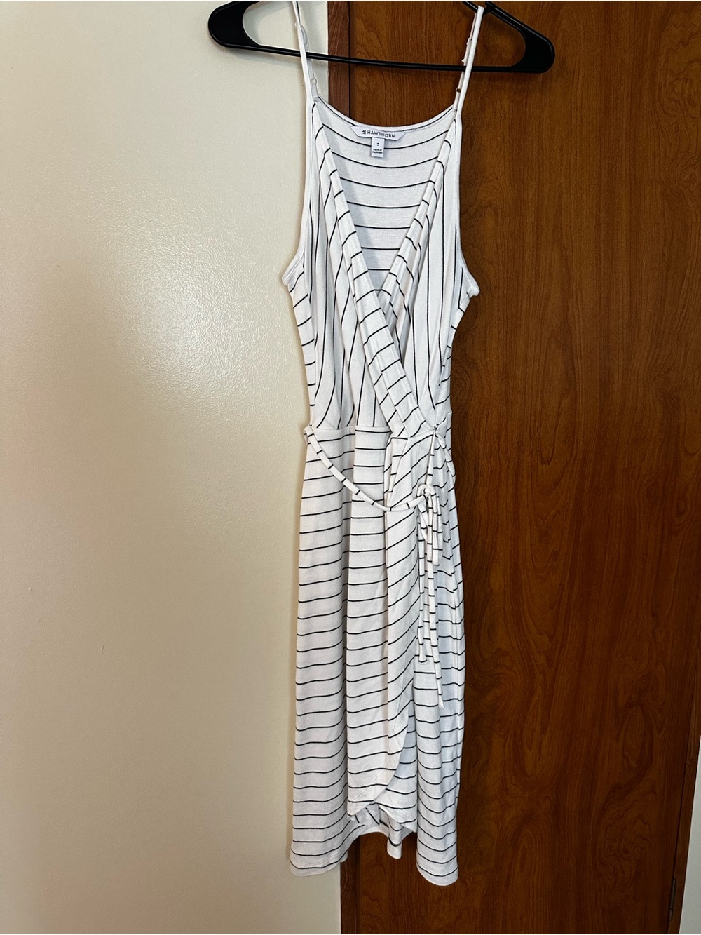 41 Hawthorn White and Black Striped Wrap Midi Dress